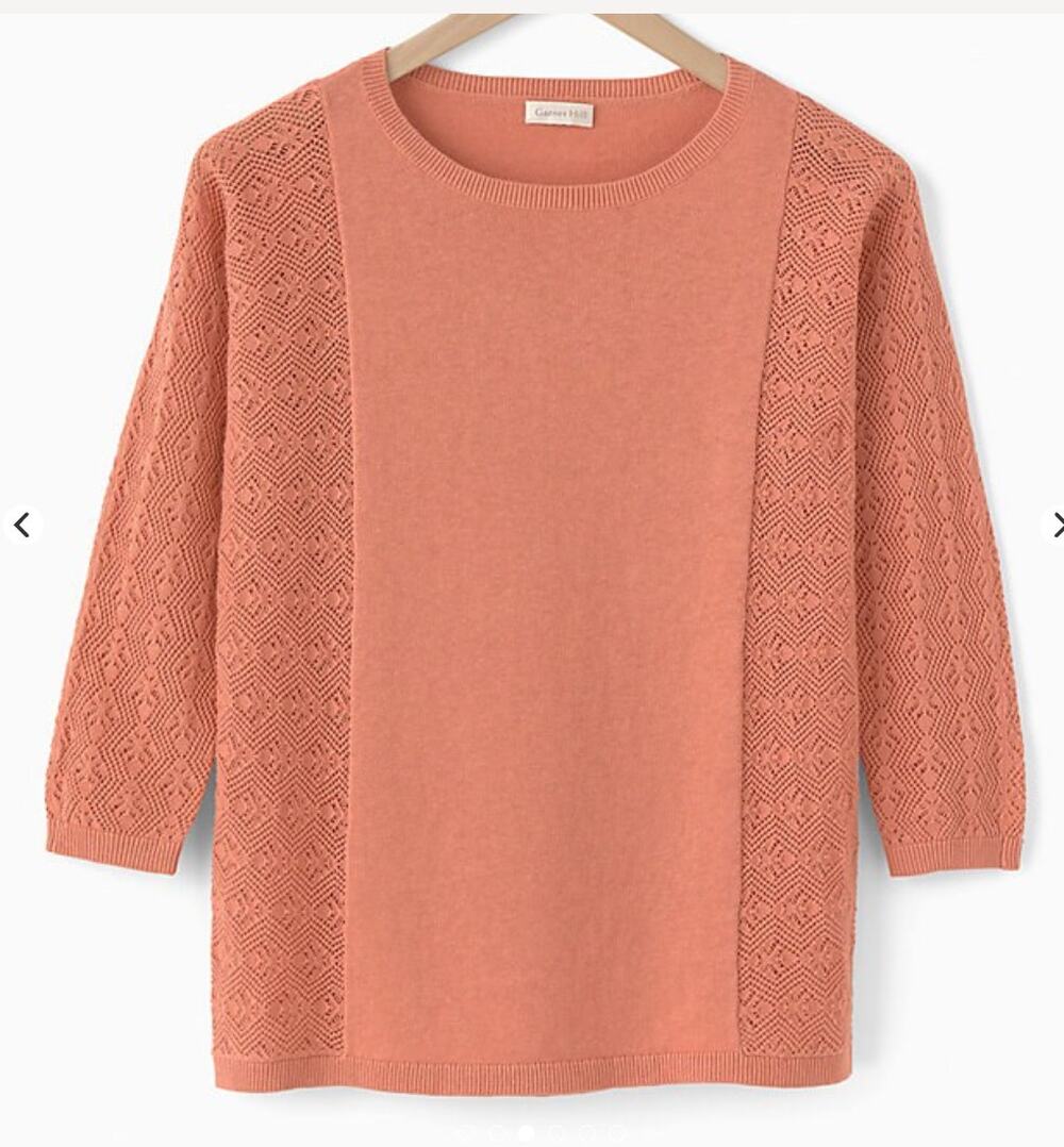 GARNET HILL Women's Pointelle Boatneck Sweater LARGE Mauve Blush Linen Blend
